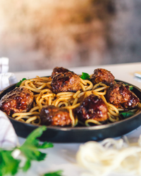 Sticky Meatball and Noodle Stir Fry