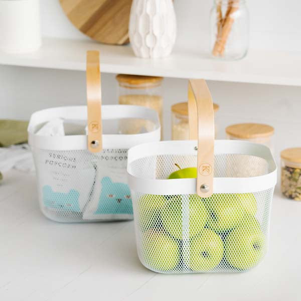 Storage Basket with Wooden Handle Square
