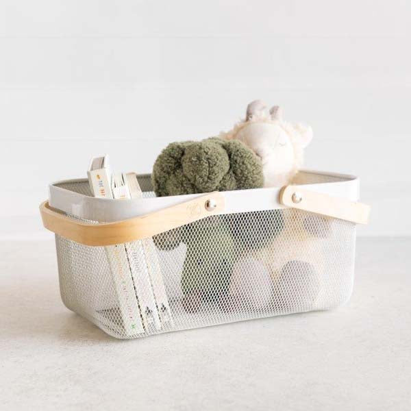 Storage Basket with Wooden Handle Rectangular