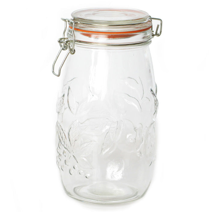 Kates Kitchen Embossed Clip Top Jar 1.5L is ideal for preserving and storing dry goods. Essential for every home preserver.