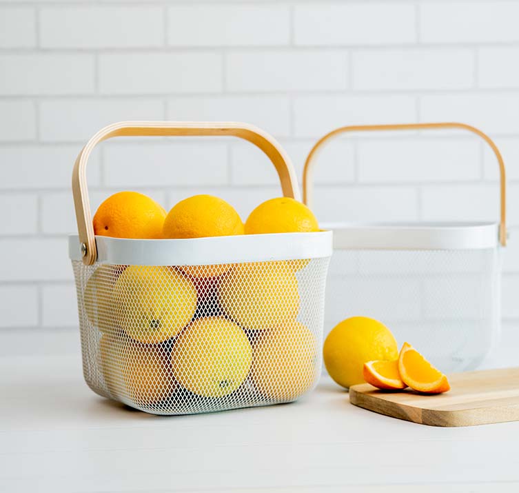 Storage Basket with Wooden Handle Square