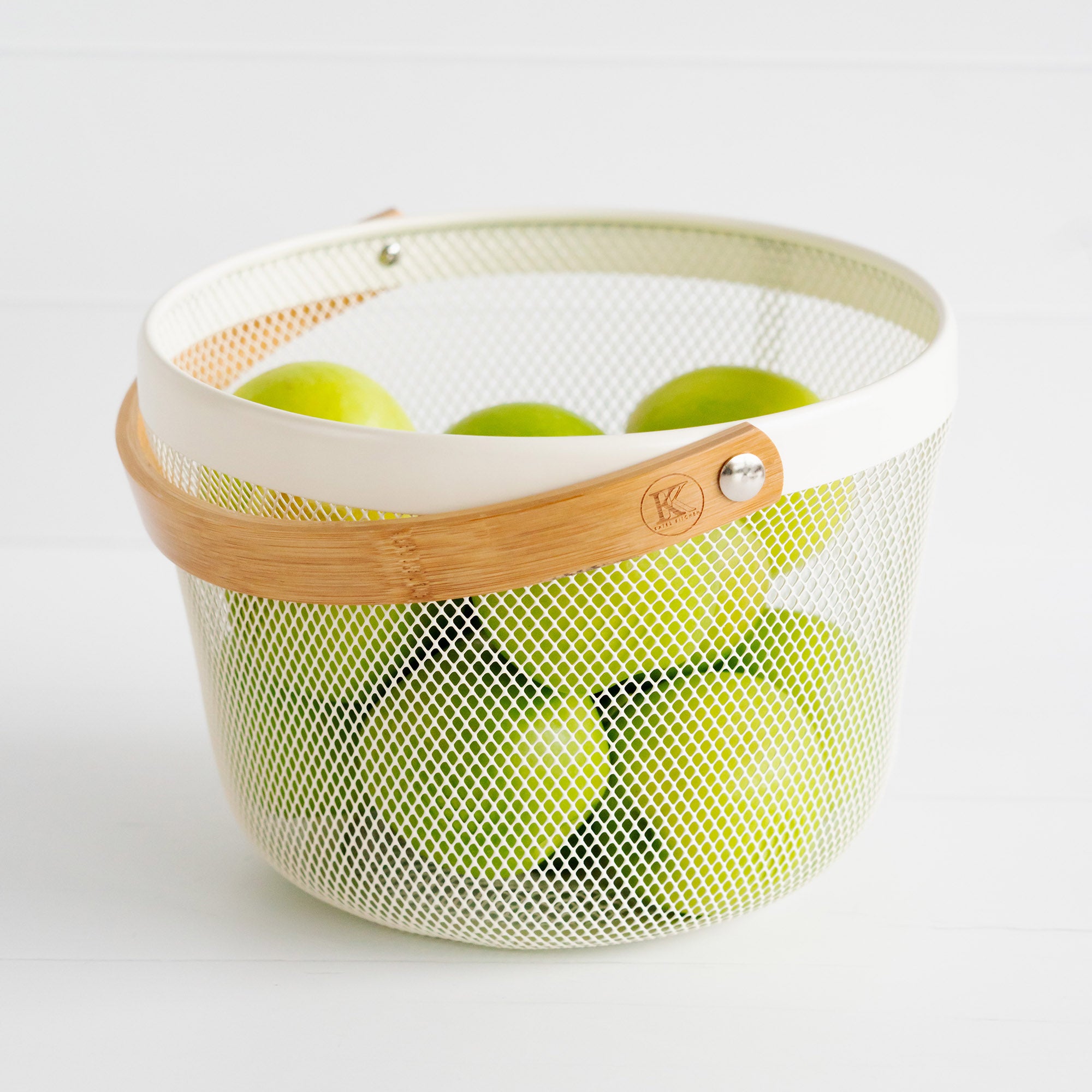 Storage Basket with Wooden Handle Round