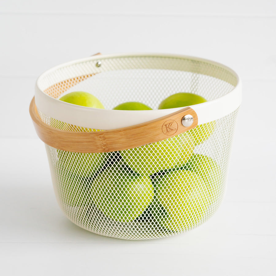 Storage Basket with Wooden Handle Round