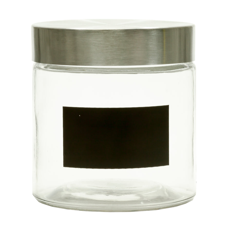 Kates Kitchen canister an all-purpose modern storage essentials in glass with tight-sealing stainless screwtop lids!