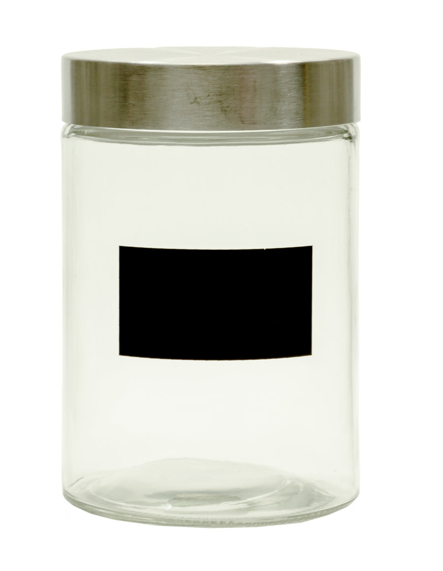 Kates Kitchen canister an all-purpose modern storage essentials in glass with tight-sealing stainless screwtop lids!
